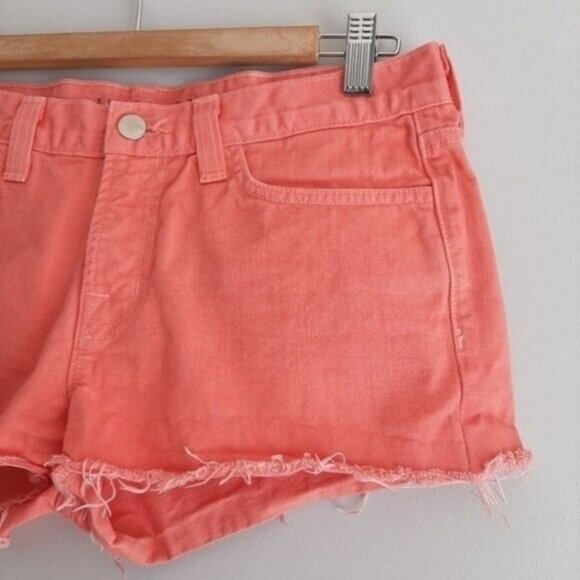 J BRAND Cut-off Short Fringe Hem Coral Neon Sz 27 - Picture 5 of 11